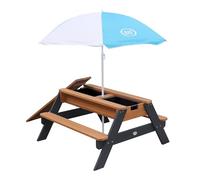 AXI Nick Table Sable et Eau/Pique Nique avec Parasol en Bois Marron et Gris | 95 x 97 x 48 cm | avec Couvercle, Boîtes de Rangement & Parasol | Extérieur pour Le Jardin