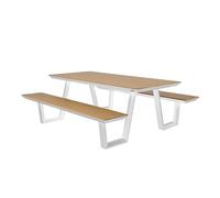 AXI Nori Table de Pique-Nique en Teck, Blanche pour 6 Personnes - 200 x 190 cm | Table de Jardin/Banc extérieur pour Adultes en Aluminium & polywood
