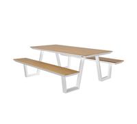 AXI Nori Table de Pique-Nique en teck & Blanche pour 6 personnes - 200 x 190 cm | Table de pique-nique / Picnic Table / Banc de pique-nique pour adultes en aluminium & polywood