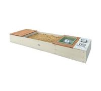 AXI Pippa Bac à Sable en Bois - Beige/Marron | avec Cuisine, Banc, Assise et Espace de Rangement - Set de Cuisine Jouet 6 pièces | avec bâche de Fond et Housse de Protection | 160 x 50 x 20 cm