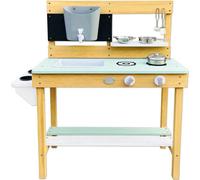 AXI Puck Cuisine de jeu / Cuisine pour enfants en bois en brun & vert | Cuisine de jeu d'extérieur / Cuisine de sable avec 6 accessoires | 80x33x88 cm