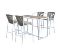 AXI Ravi Mange Debout Table Haute avec 4 tabourets Aluminium & plastique recyclé, Aspect Bois teck| Table Haute et Bar avec Tabouret de Bar - 5-pièces Bar pour l'extérieur/Jardin