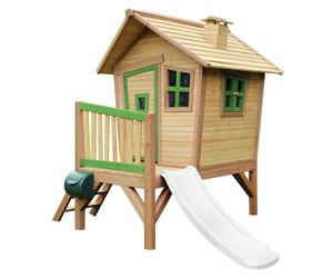 Axi Robin Maison Enfant Avec Toboggan Blanc | Aire De Jeux Pour L'Extérieur En Marron & Vert | Maisonnette / Cabane De Jeu En Bois Fsc