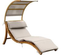 AXI Salina chaise longue de jardin en bois, Beige | Transat avec pare-soleil amovible & coussin pour l'extérieur | Bain de soleil individuelle avec