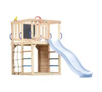 AXI Sam Aire de Jeux en Bois, Toboggan Bleu Pastel | Structure d'Escalade pour Enfants avec Mur d'escalade, Filet et Barres de Suspension | Accessoires inclus | Équipement de jeux pour le jardin