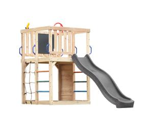 AXI Sam Aire de Jeux en Bois, Toboggan Gris | Structure d'Escalade pour Enfants avec Mur d'escalade, Filet et Barres de Suspension | Accessoires inclus | Équipement de jeux pour le jardin
