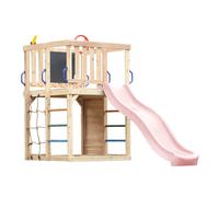 AXI Sam Aire de Jeux en Bois, Toboggan Rose Pastel | Structure d'Escalade pour Enfants avec Mur d'escalade, Filet et Barres de Suspension | Accessoires inclus | Équipement de jeux pour le jardin