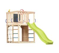 AXI Sam Aire de Jeux en Bois, Toboggan Vert Citron | Structure d'Escalade pour Enfants avec Mur d'escalade, Filet et Barres de