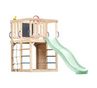 AXI Sam Aire de Jeux en Bois, Toboggan Vert Pastel | Structure d'Escalade pour Enfants avec Mur d'escalade, Filet et Barres de Suspension | Accessoires inclus | Équipement de jeux pour le jardin