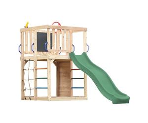 AXI Sam Aire De Jeux en Bois, Toboggan Vert | Structure d'escalade pour Enfants avec Mur d'escalade, Filet Et Barres De Suspension | Accessoires Inclus | Équipement De Jeux pour Le Jardin