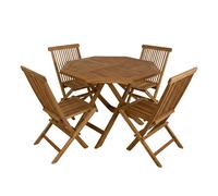 Axi Sana/Mina Ensemble de Jardin 5 Pièces en Teck pour 4 Personnes | Salle à Manger en Teck Rond/Octogonal / Pliable - Chaises Pliantes | Ensemble de Mobilier de Jardin - Pour Balcon/Terrasse