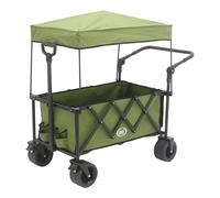 AXI SB221 Chariot de Plage Pliable avec Toit Vert | Chariot de Transport avec Barre de Traction et de Poussée, Sangle, Housse et Porte-Boissons - Pneus en Caoutchouc PP | Capacité : 130 l