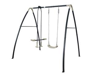 AXI Set de balançoire en métal en anthracite & crème 3 agrès | Balançoire 1 place & balançoire à bascule / face à face avec support | Balançoire portique de jardin / extérieur pour enfants
