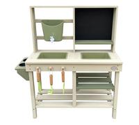 AXI Sev Table Sable et Eau en Bois - Grise/Verte | Cuisine de Boue pour Enfant Multifonctionnelle/Accessoires 3 pièces Comprenant des Outils de Jardinage - 85,5 x 32,2 x 96 cm