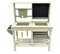 AXI Sev Table Sable et Eau en Bois - Grise/Verte | Cuisine de Boue pour Enfant Multifonctionnelle / Accessoires 3 pièces comprenant des outils de jardinage - 85,5 x 32,2 x 96 cm