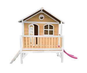 Axi Stef Maison Enfant Avec Toboggan Rose | Aire De Jeux Pour L'Extérieur En Marron & Blanc | Maisonnette / Cabane De Jeu En Bois Fsc