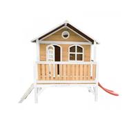 AXI Maisonnette Stef - Cabane de jeu en bois pour extérieur, marron et blanc, toboggan rouge