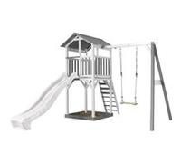 AXI Aire de jeux Beach Tower – toboggan blanc, balançoire, bac à sable – gris et blanc – bois FSC