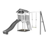 AXI Aire de jeux Beach Tower – Cabane bois FSC, toboggan gris, balançoire & bac à sable gris/blanc