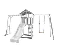 AXI Beach Tower Aire de Jeux avec Toboggan en Blanc, Cadre d'escalade, Balançoire & Bac à Sable | Grande Maison enfant extérieur en Gris & Blanc | Cabane de Jeu en Bois FSC