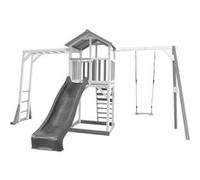Axi Beach Tower With Climbing Frame And Single Swing Grey/White - Toboggan Gris