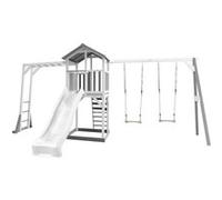 AXI Structure de jeu Beach Tower Blanc Gris avec cadre d'escalade et 2 balancoires et toboggan Blanc Gris G