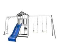 AXI Structure de jeu Beach Tower Gris Blanc avec cadre d'escalade et 2 balancoires et toboggan Bleu Bleu G