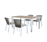 AXI Suvi Table et Chaises de Jardin, 4 Chaises Blanches Polywood Aspect Teck, Marron/Blanc | Salon de Jardin/Table de Jardin en Polywood, Chaises Aluminium/polywood | Table Chaises Exterieur