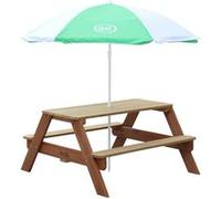 AXI Table Picnic NICK Brun avec Parasol Vert Blanc 98x95x49cm Marron G