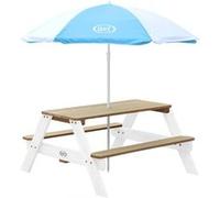 AXI Table Picnic NICK Brun Blanc avec parasol Bleu Blanc 98x95x49cm Aqua G