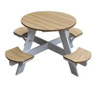 AXI UFO Table de Pique Nique ronde pour enfants en bois | Table ronde enfant pour le jardin en marron et blanc avec 4 sièges