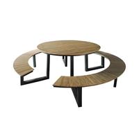 Axi Taco Table De Pique-Nique Ronde En Teck & Anthracite Pour 6 Personnes - 200 X 190 Cm | Table De Pique-Nique / Picnic Table / Banc De Pique-Nique Rond Pour Adultes En Aluminium & Polywood