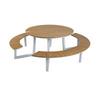 AXI Taco Table de Pique-nique ronde en teck & Blanche pour 6 personnes - 200 x 190 cm | Table de Pique-nique / Picnic Table / Banc de Pique-nique rond pour adultes en aluminium & polywood