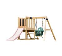 AXI Timo Mini Aire de Jeux - Toboggan Rose Pastel | Cabane pour Enfant avec Balançoire pour Bébé, Mur d'Escalade et Tableau Noir | Structure de Jeux pour le Jardin