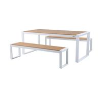 AXI Tony Salon de Jardin avec Table et 2 bancs en Blanc / marron pour 6 personnes | Ensemble de Jardin / Salle à manger en bois etc aluminium / polywood