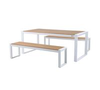 Axi Tony Salon De Jardin Avec Table Et 2 Bancs En Blanc / Marron Pour 6 Personnes Table Et Banc De Jardin / Table De Jardin En Bois Avec Banc Aluminium / Polywood Table Banc Exterieur. Marron
