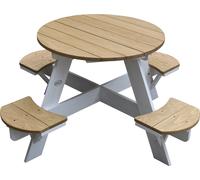 AXI UFO Table de Pique Nique ronde pour enfants en bois | Table ronde enfant pour le jardin en marron et blanc avec 4 sièges