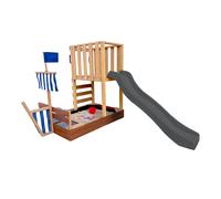 AXI Vicky Aire de Jeux en Bois avec Toboggan Gris / Aire de jeux extérieur, bac à sable, cuisine de jeu et tableau noir | Jeux en Bois Extérieur