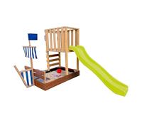 AXI Vicky Aire de Jeux en Bois avec Toboggan Jaune/Aire de Jeux extérieur, bac à Sable, Cuisine de Jeu et Tableau Noir | Jeux en Bois Extérieur