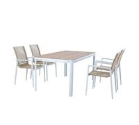 AXI Zora Salon de Jardin avec Table et 4 chaises en Blanc / marron | Table et Chaises de Jardin/Table de Jardin, Aspect bois en Aluminium / PSPC | Table à manger d'extérieur / jardin