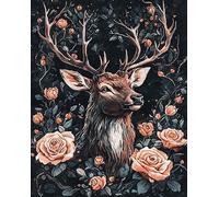 AxiangziK animal Canevas Broderie Point de Croix Kit Complet Adulte Debutant,wapitis et fleurs,Compté Pré Imprimé 11CT Cross Stitch Loisirs Créatifs Set,40x50cm