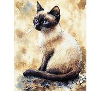 AxiangziK animal de compagnie mignon Point de Croix Kit Complet Estampé,chat siamois,Broderie Point de Croix Kit Complet Adulte Debutant,Easy Set Loisirs CréAtifs Broderie,40x50cm