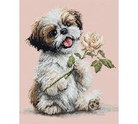 AxiangziK Animal Diy Kit Crochet Debutant Complet Tapis Chien Et Rose Kit De Tapis Au Crochet，Coussin Faits Main Avec Pré-Impression，Cadeau Artisanal 3D À Faire Soi-Même 35x46in