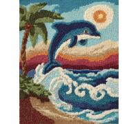 AxiangziK Animal Diy Kit Crochet Debutant Complet Tapis Dauphin De Dessin Animé Kit De Tapis Au Crochet，Coussin Faits Main Avec Pré-Impression，Cadeau Artisanal 3D À Faire Soi-Même 21x29in