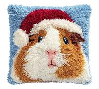 AxiangziK animal DIY Kit de crochet à loquet,Hamster portant un chapeau de Père Noël,Kit de crochet à loquet pour oreiller,d'artisanat de coussin Taie d'oreiller,Décoration de Noël,43x43cm