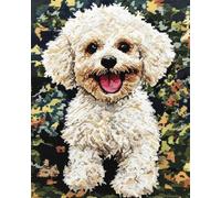 AxiangziK Animal Diy Kit Tricot Debutant Tapis Chien Blanc De Dessin Animé Kits De Crochets À Nouer Pour La Fabrication De Tapis，Avec Motifs Imprimés Colorés Et Broderie. 20x15in