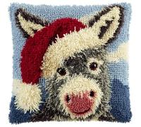 AxiangziK animal Diy Kits De Crochets De Verrouillage Pour Adultes,Âne portant un chapeau de Père Noël,Loquet Crochet Housse De Coussin Imprimée Couture Faire Des Kits,43x43cm