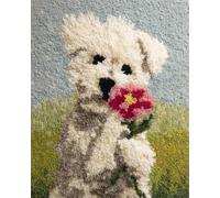AxiangziK Animal Diy Tapis Kit Crochet Debutant Chien Blanc Et Fleurs Kits De Fabrication De Tapis Diy Pour Débutants，Ensemble De Tapisserie，Coussin À Broder，Paillasson，Cadeau 35x46in