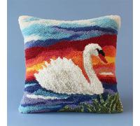 AxiangziK animal Kit Crochet De Verrouillage Tapis Diy Broderie,Cygne blanc à l'extérieur de la fenêtre,Kit Tapis Point Noué À Faire Pour Débutants,Adultes Ou Enfants,Latch Hook Coussin,43x43cm