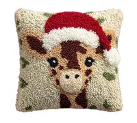 AxiangziK animal Kit Crochet de Verrouillage Tapis DIY Broderie,Girafe portant un chapeau de Père Noël,Kit de Coussin avec Crochet à Loquet Coussin au Point Noué,43x43cm